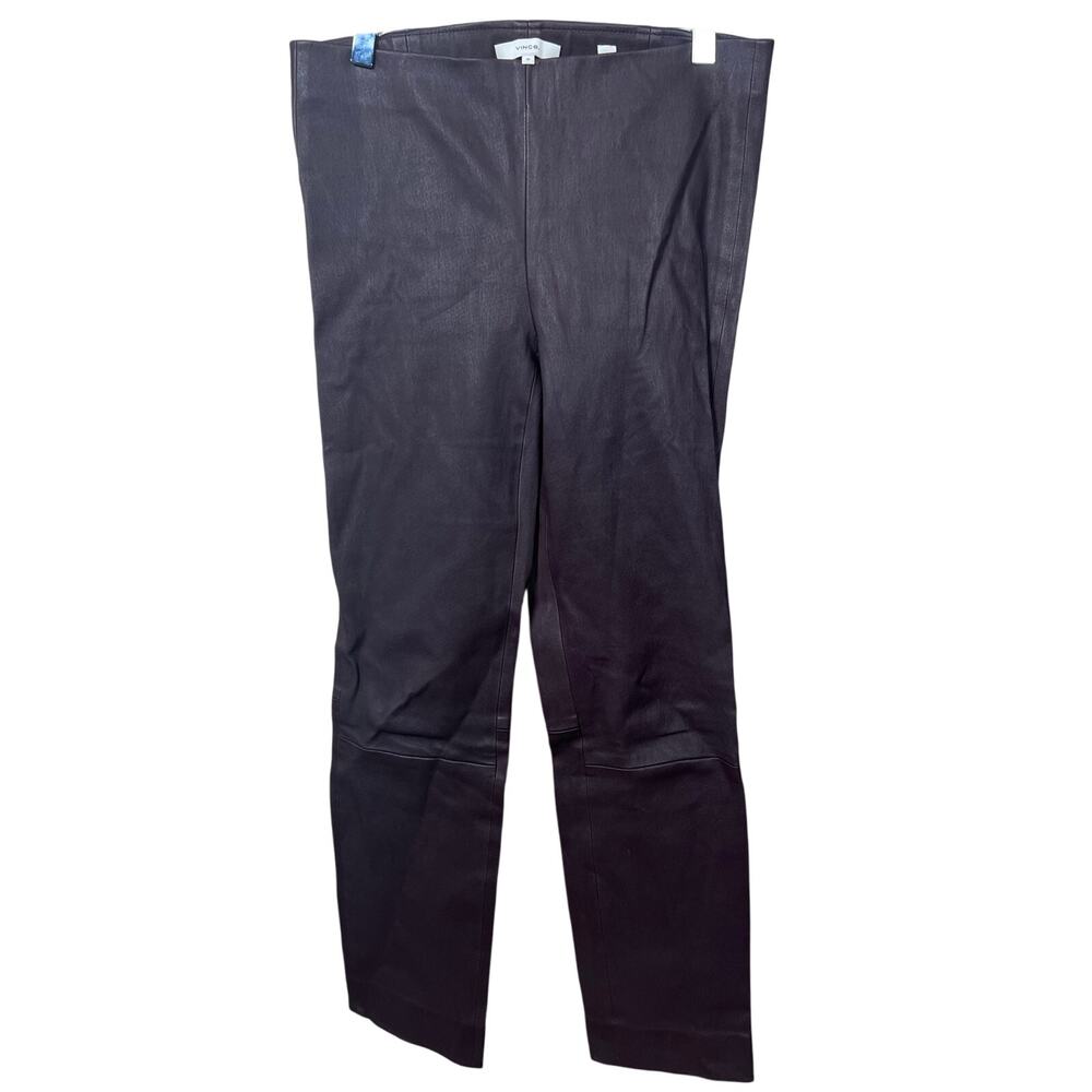 VINCE Lamb Leather Pants Womens Medium Black Low Rise Slim Straight Leg